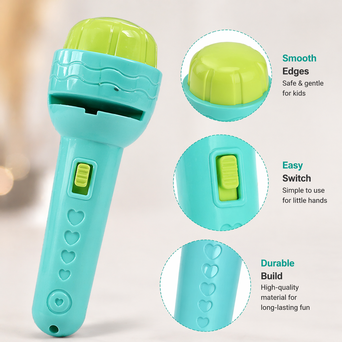 Goyal's 3-Slide Projector Flashlight Torch for Kids | 24 Picture Patterns with ABC Alphabets, Animals & Fruits | Educational Image Projector & Night Flashlight | Random Colour