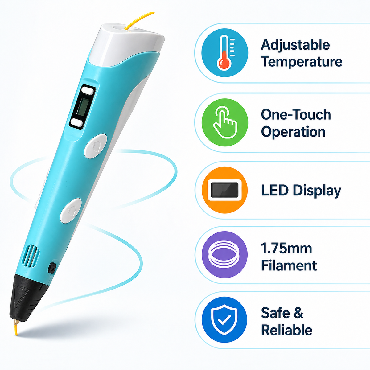 Goyal's 3D Printing Pen for Kids & Adults | Adjustable Speed & Temperature with LCD Display | 3D Drawing Pen for DIY, Art & Craft Projects | Includes 3 PLA Filaments