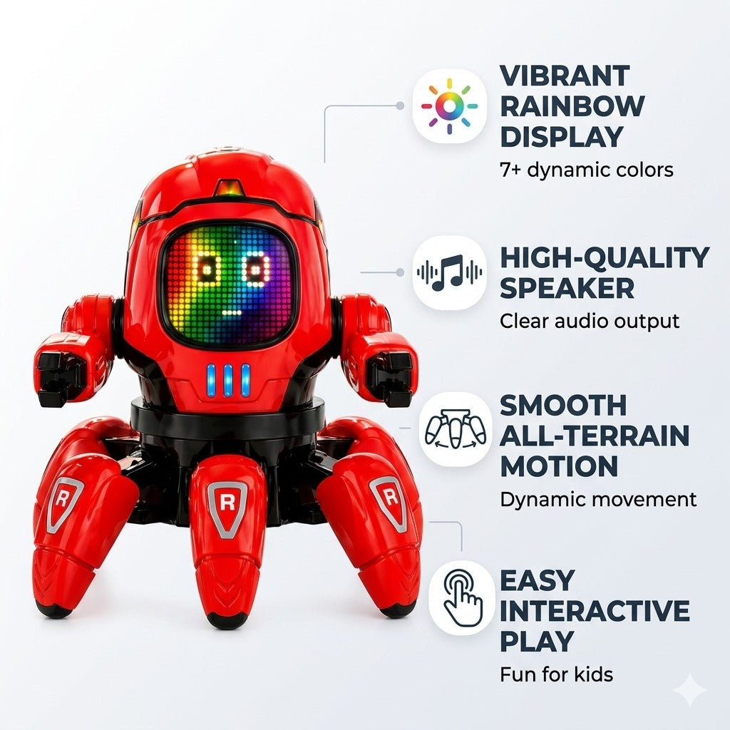Goyal’s Dancing Six Claw Robot Toy with Music & LED Lights | Interactive Moving Robot for Kids | Musical Action Toy for Boys & Girls - Red