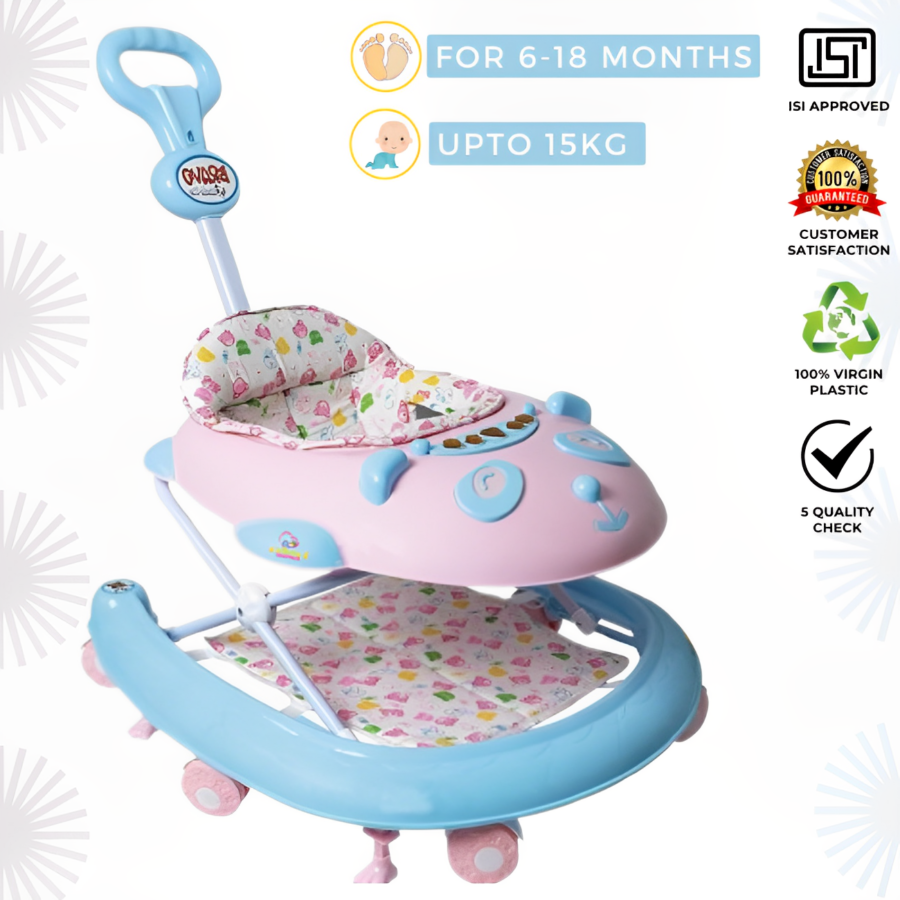 Goyal's Luxury Stylish Bravo Design 360° Rotating Baby Walker with Parental Handle - Pink