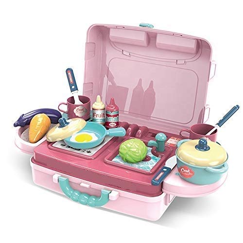 Goyal's 3 in 1 Portable Pretend Food Party Role Cooking Kitchen Play Set Toy for Boys and Girls - Pink