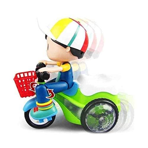 Goyal's Bump & Go Toy with Flashing Lights Music Sound Automatic Riding 360° Rotation Entertainment for Kids Both Boys and Girls, Assorted Multicolor (Stunt Tricycle)