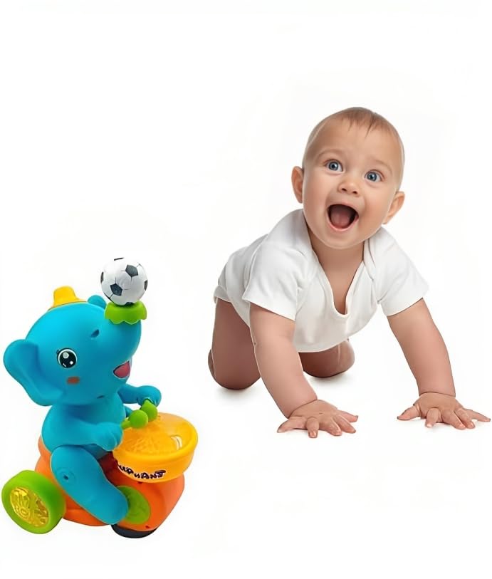 Goyal's Elephant Musician Toy, (Yellow) with Levitation Ball on Nose Along with Dazzling Light Drum Sound Music and Elephant Sound for Baby Toys