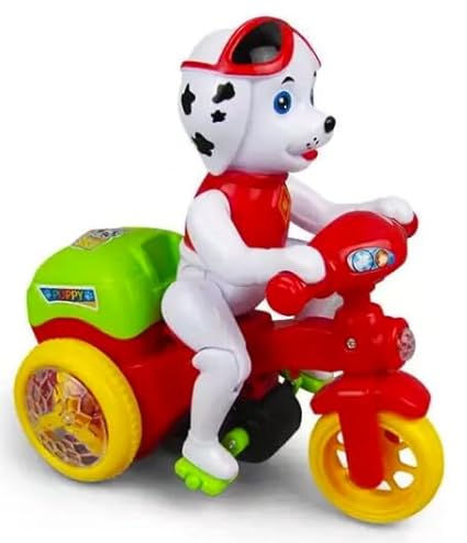 Goyal's Dancing Puppy Motorcycle Toy with Flashing Lights Music Sound Automatic Riding 360° Rotation Entertainment for Kids Both Boys and Girls, Assorted Multicolor