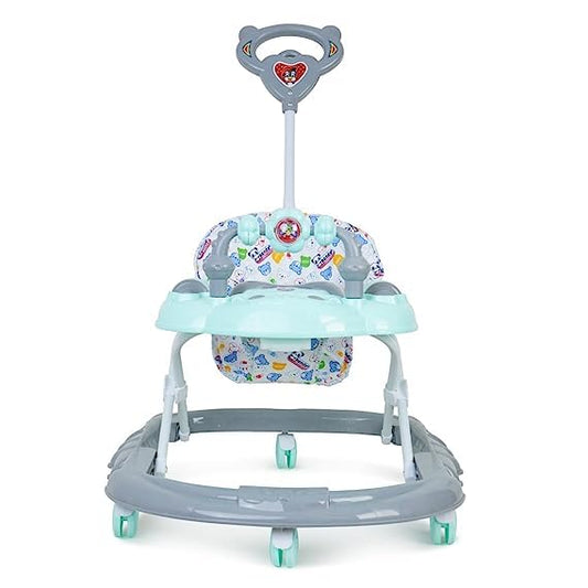 Goyal's Cartoon Baby Adjustable Walker - Music & Rattles with Parental Handle (Grey)