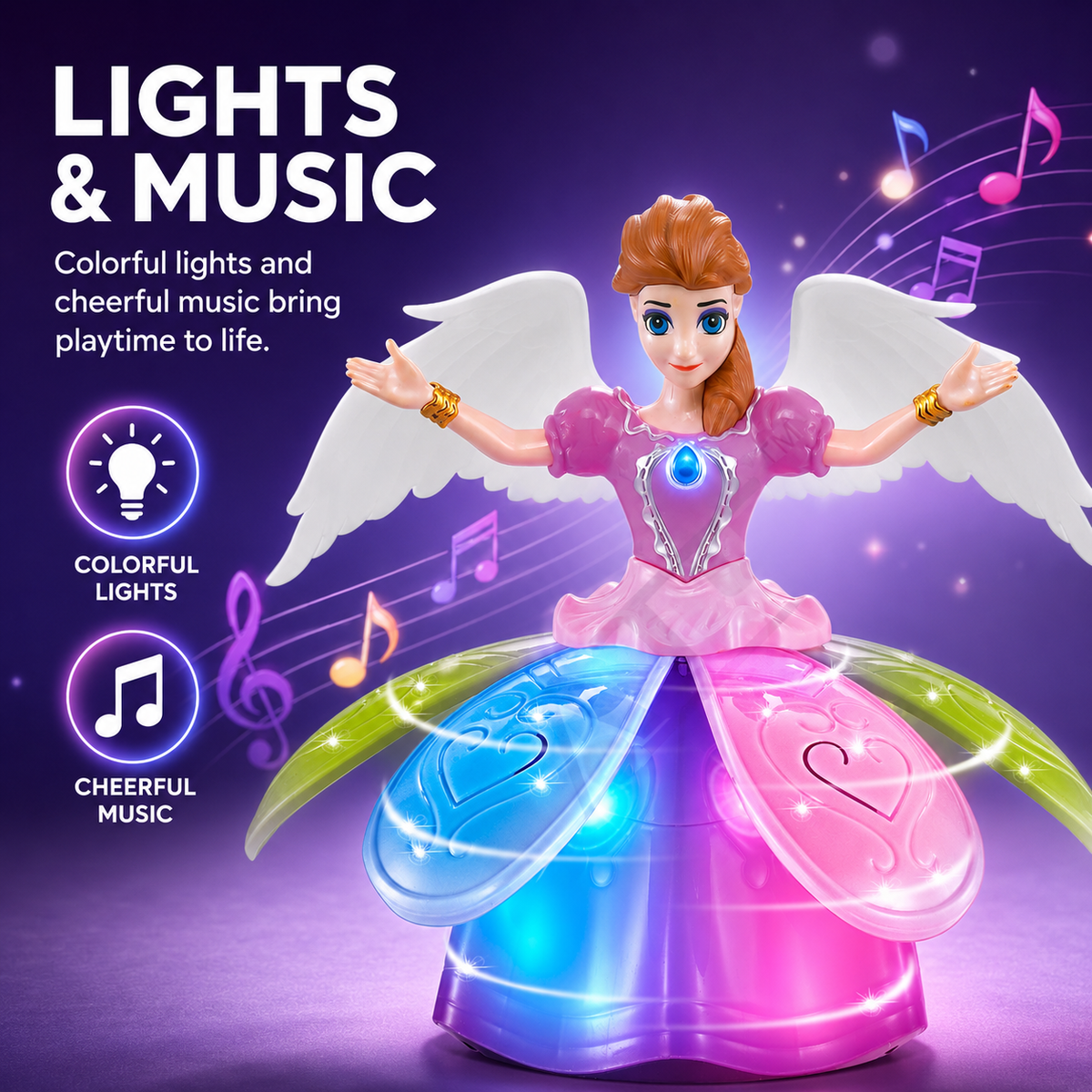Goyal's Dancing Angel परी Doll Girl 360 Degree Rotating with Music & Flashing Lights Toy for Kids