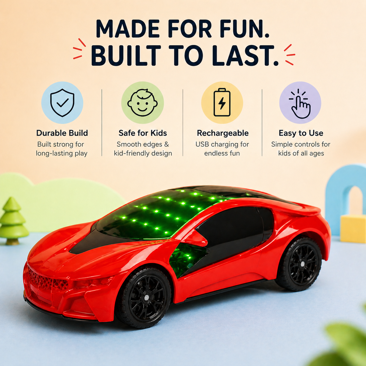 Goyal's Acrobetic Remote Control Stunt Car 360° Rotating Rolling Electric Race Car Toy with USB Charging Cable, for Kids Age 2 Years & Above - High Speed (Racing Car)