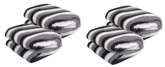 Goyal's Polar Fleece Single Bed Stripes Design AC Blanket Pack of 4 - (Black & White)