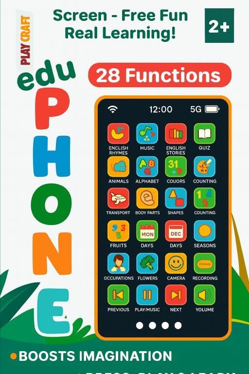 Goyal's Edu Phone English Language Learning Toy for Kids | ENG Languages | 28 Learning Functions | Musical Educational Mobile Toy with Camera Sound & Flash | for Boys & Girls 2+ Years