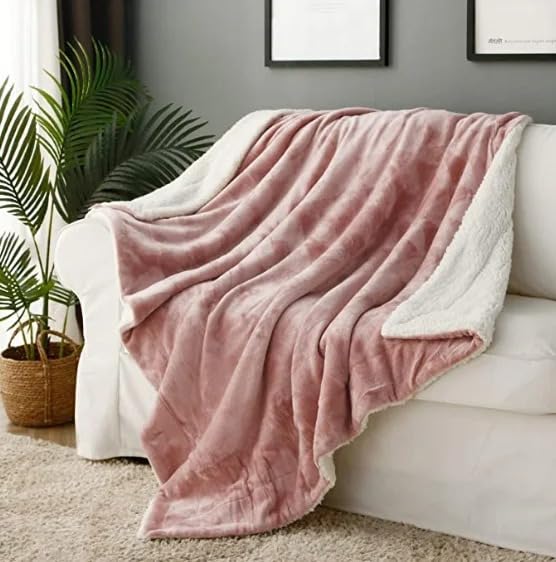 Goyal’s Ultra Soft Flannel Sherpa Blanket for Winter | Single Bed Reversible Plush Blanket 55 x 90 Inches | Thick, Warm & Cozy Dual Layer Microfibre Throw | Fade & Wrinkle Resistant - Pink