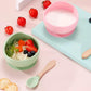 Goyal's Baby Feeding Bowl & Spoon Weaning Set, Food Grade Silicone Suction Cup Bowl & Wooden Spoon with Stay Put Silicone Suction Bowl, Gift for Toddler Children Girls Boys (Grey)