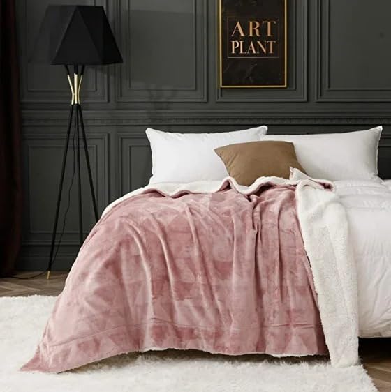 Goyal’s Ultra Soft Flannel Sherpa Blanket for Winter | Single Bed Reversible Plush Blanket 55 x 90 Inches | Thick, Warm & Cozy Dual Layer Microfibre Throw | Fade & Wrinkle Resistant - Pink