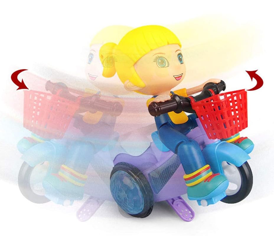 Goyal's Bump & Go Girl Toy with Flashing Lights Music Sound Automatic Riding 360° Rotation Entertainment for Kids Both Boys and Girls, Assorted Multicolor (Stunt Bicycle Girl)