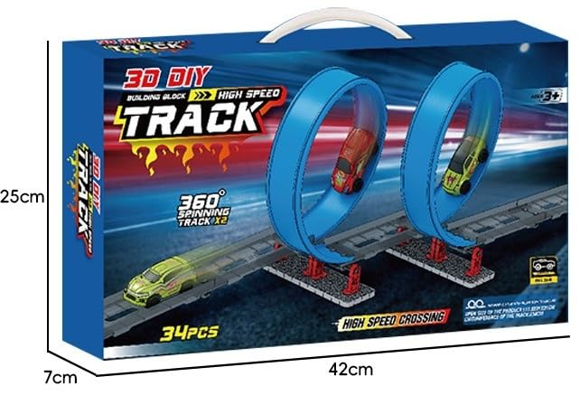 Goyal's 3D DIY High-Speed Track Toy Set for Kids – 34 Pcs Loop Track Racing Game with Pull Back Car, 360° Spin Loops – STEM Educational Car Track Toy