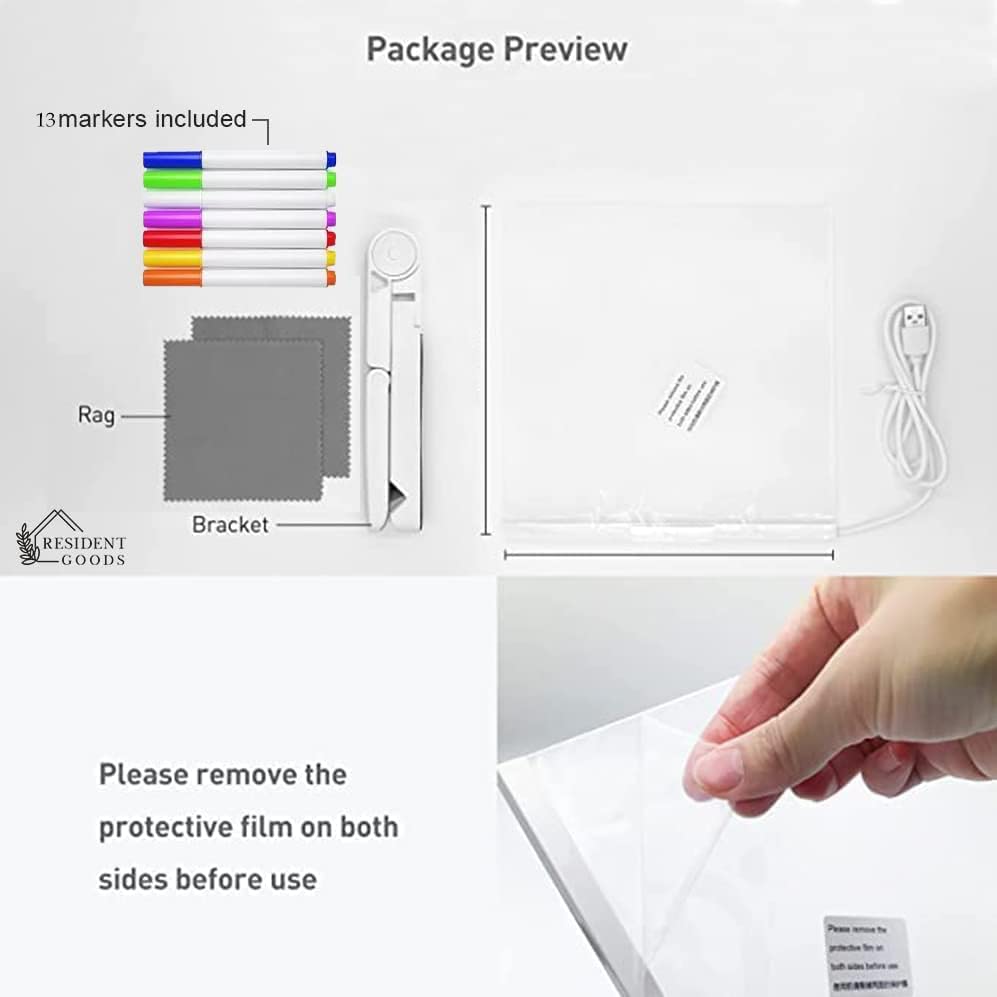 Goyal's LED Acrylic Writing Board with Light & 7 Colorful Pens | 30 X 20 cm DIY 3D Rewritable Message Pad