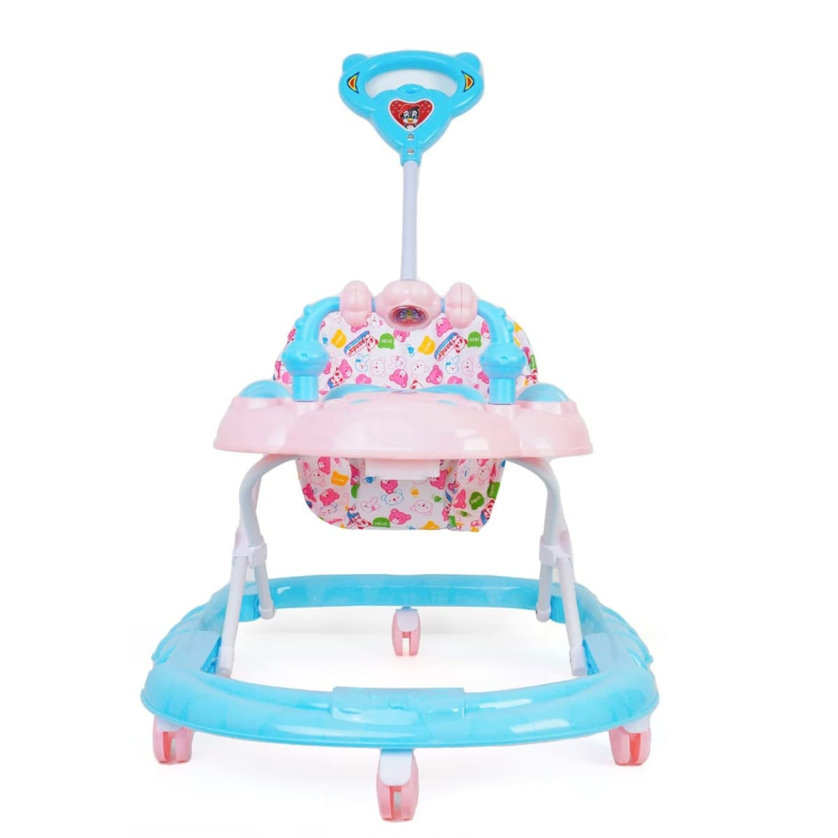 Goyal's Cartoon Baby Adjustable Walker - Music & Rattles with Parental Handle (Blue & Pink)