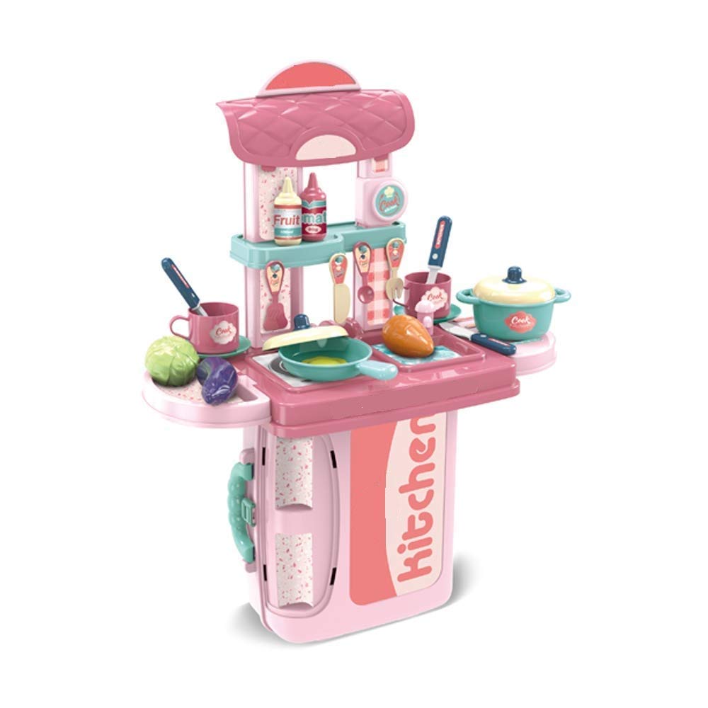 Goyal's 3 in 1 Portable Pretend Food Party Role Cooking Kitchen Play Set Toy for Boys and Girls - Pink