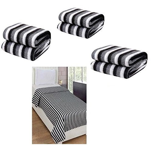 Goyal's Polar Fleece Single Bed Stripes Design AC Blanket Pack of 3 - (Black & White)