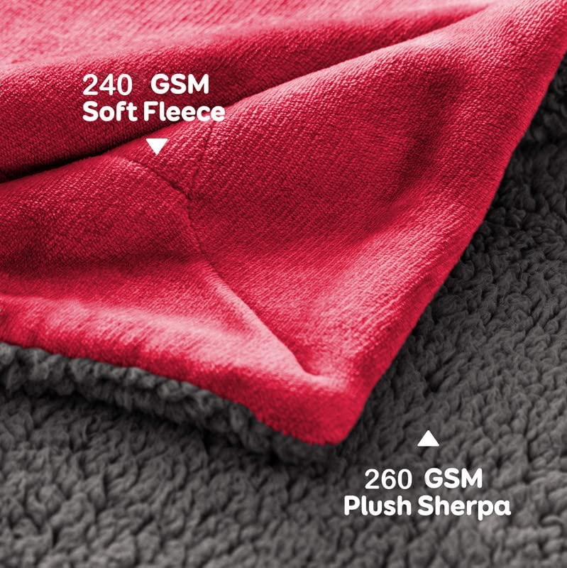 Goyal’s Ultra Soft Flannel Sherpa Blanket for Winter | Single Bed Reversible Plush Blanket 55 x 90 Inches | Thick, Warm & Cozy Dual Layer Microfibre Throw | Fade & Wrinkle Resistant - Maroon