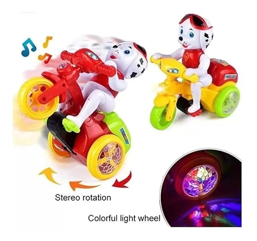 Goyal's Dancing Puppy Motorcycle Toy with Flashing Lights Music Sound Automatic Riding 360° Rotation Entertainment for Kids Both Boys and Girls, Assorted Multicolor