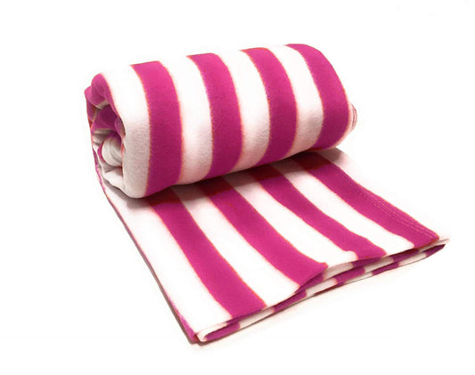 Goyal's Polar Fleece Single Bed Stripes Design AC Blanket - (Pink & White)