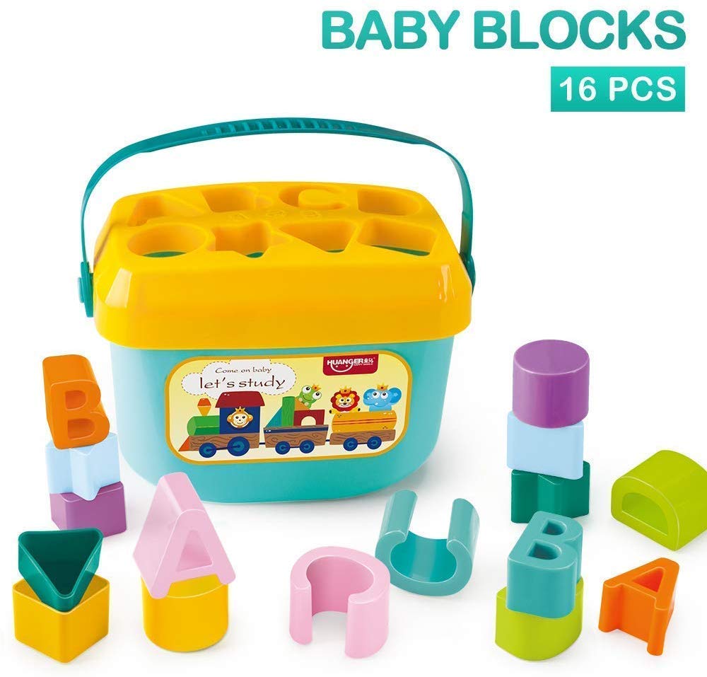 Goyal's Baby's First Shape Sorting Blocks Learning- Educational Activity Toys with 16 Building Blocks - Multicolor