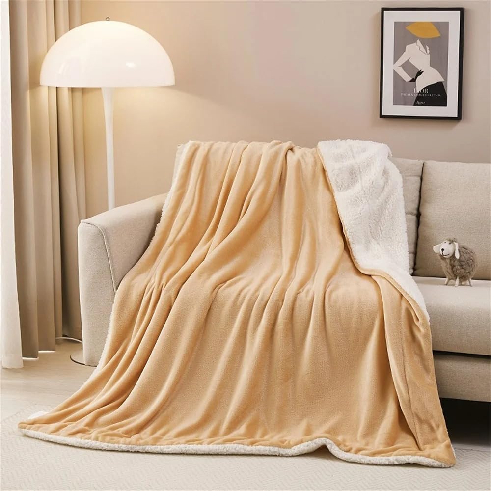 Goyal’s Ultra Soft Flannel Sherpa Blanket for Winter | Single Bed Reversible Plush Blanket 55 x 90 Inches | Thick, Warm & Cozy Dual Layer Microfibre Throw | Fade & Wrinkle Resistant - Golden Beige