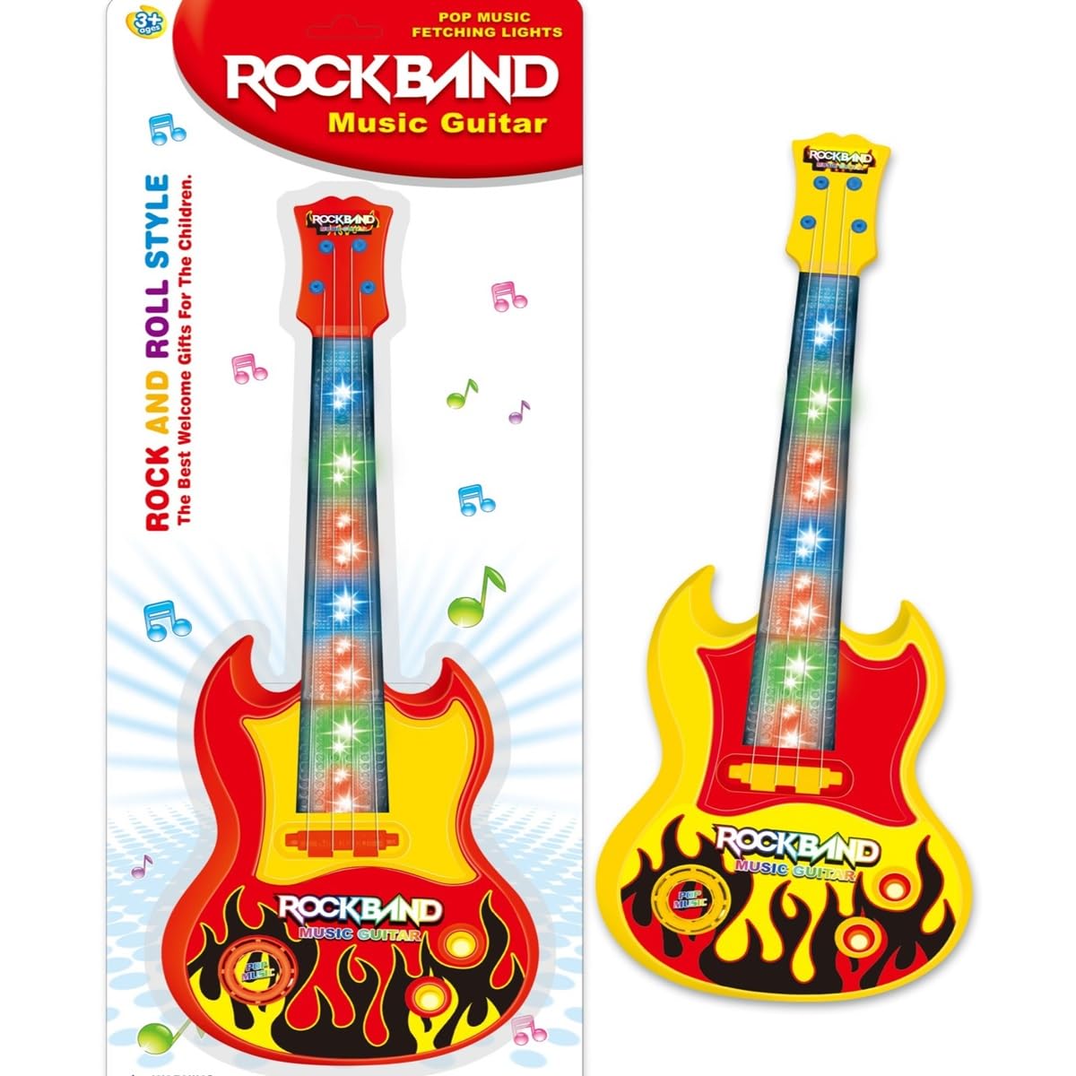 Goyal's Musical Guitar with Light and Pre-stored Notes with Nylon Wires | Toy Guitar with Light and Music for Kids - Multicolor (15 Inches)