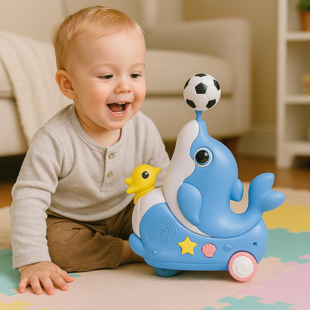 Goyal's Dolphin Musician Toy with Levitation Ball on Nose Along with Dazzling Light and Music - Multicolor