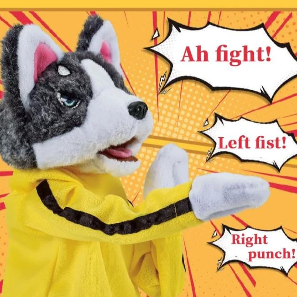 Goyal's Kung Fu Dog, Kung Fu Husky, Punching Puppet, Gloves Doll Children's Game Plush Toys Stuffed Hand Puppet Dog Action Toy with Sound and Boxing Action for Kids Gifts