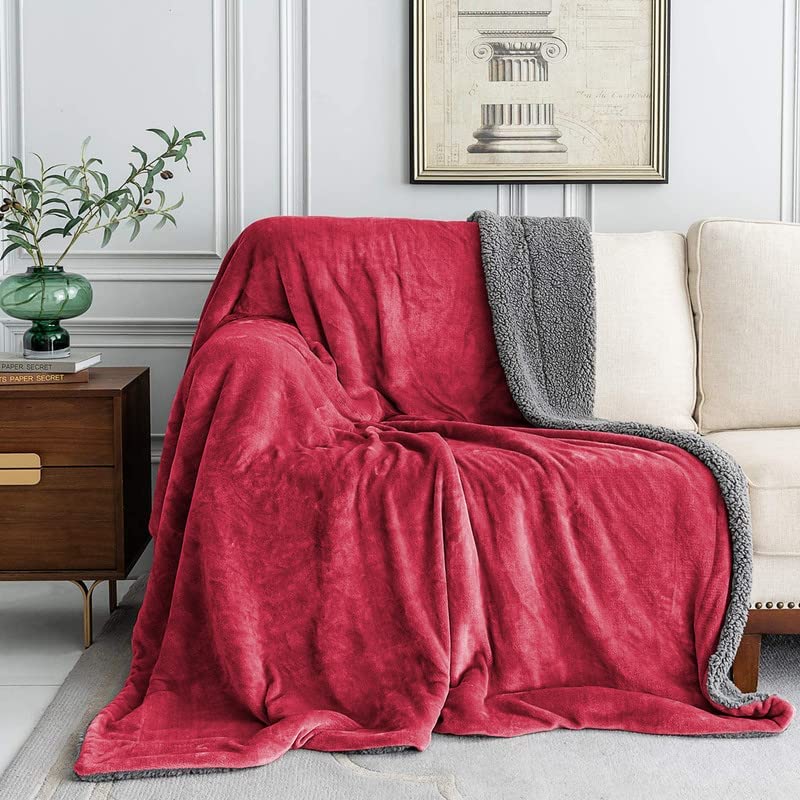 Goyal’s Ultra Soft Flannel Sherpa Blanket for Winter | Single Bed Reversible Plush Blanket 55 x 90 Inches | Thick, Warm & Cozy Dual Layer Microfibre Throw | Fade & Wrinkle Resistant - Maroon