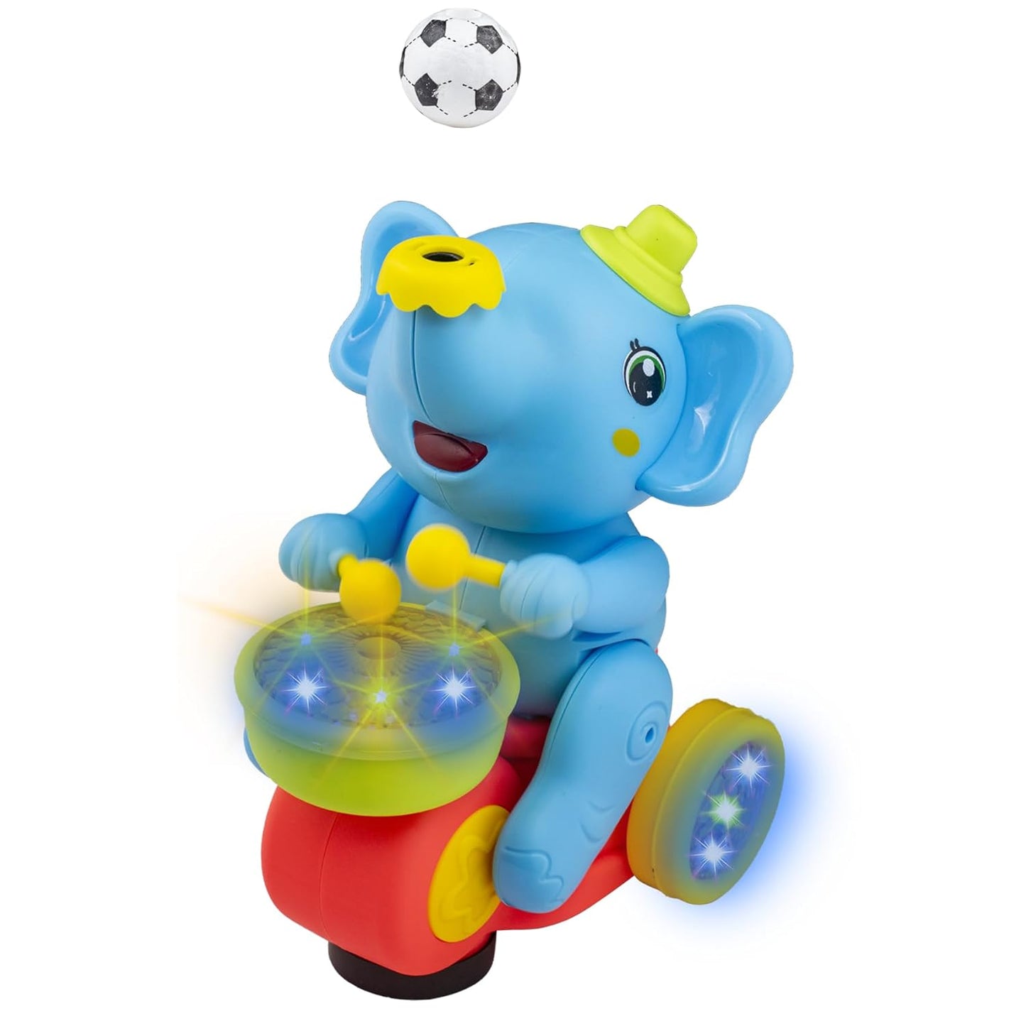 Goyal's Elephant Musician Toy, (Yellow) with Levitation Ball on Nose Along with Dazzling Light Drum Sound Music and Elephant Sound for Baby Toys