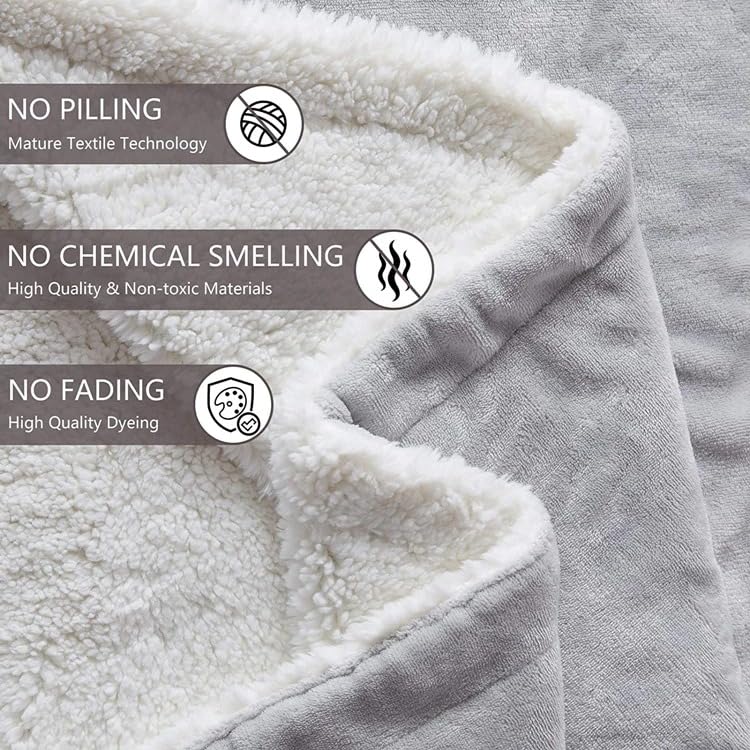 Goyal’s Ultra Soft Flannel Sherpa Blanket for Winter | Single Bed Reversible Plush Blanket 55 x 90 Inches | Thick, Warm & Cozy Dual Layer Microfibre Throw | Fade & Wrinkle Resistant - Silver Grey
