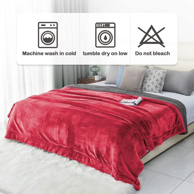 Goyal’s Ultra Soft Flannel Sherpa Blanket for Winter | Single Bed Reversible Plush Blanket 55 x 90 Inches | Thick, Warm & Cozy Dual Layer Microfibre Throw | Fade & Wrinkle Resistant - Maroon