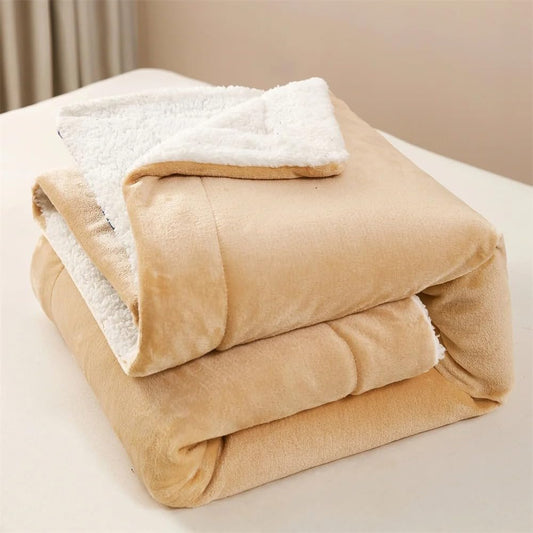 Goyal’s Ultra Soft Flannel Sherpa Blanket for Winter | Single Bed Reversible Plush Blanket 55 x 90 Inches | Thick, Warm & Cozy Dual Layer Microfibre Throw | Fade & Wrinkle Resistant - Golden Beige