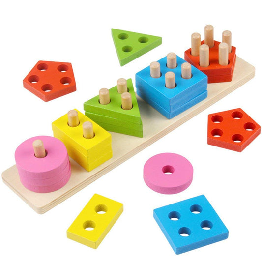Goyal's Wooden Geometric Shape Sorter Toy, Colorful Stacking Puzzle, Educational Learning Toy, Montessori Preschool Activity