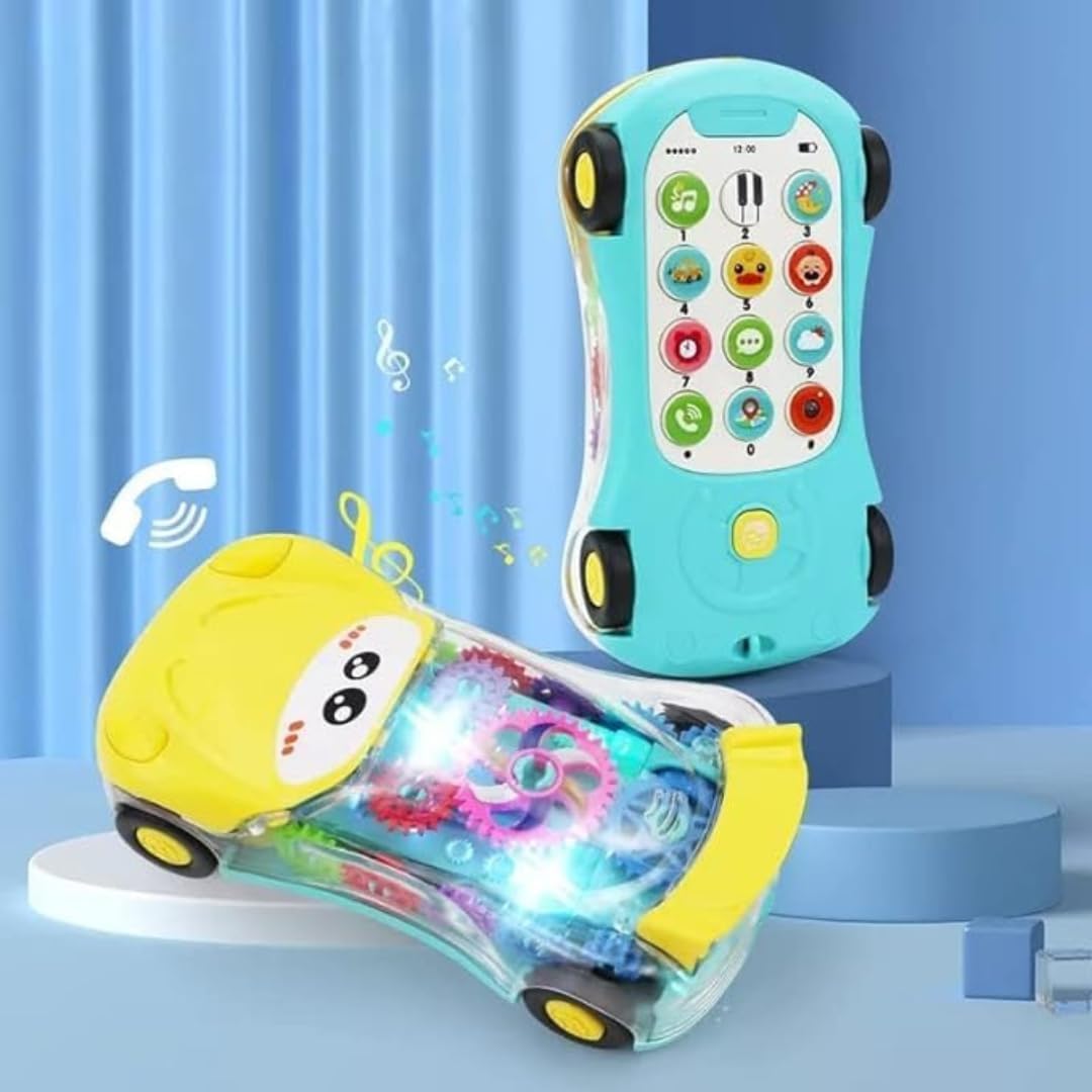 Goyal's Pretend Play 2 in 1 Cell Phone Toy Car for Kids, Toddlers with Musical Sound, Ringtones, 3D Concept Gear and Lights Car for Girls & Boys | Dummy Mobile | Piano Car