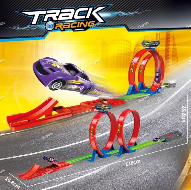 Goyal's Double Loop Track with Car Toy Set for Kids Age 3-12 Year Old & Launcher Make 360 Degree Spin Way Powerful/Inertia Powerd Car Racing Track Toy Set