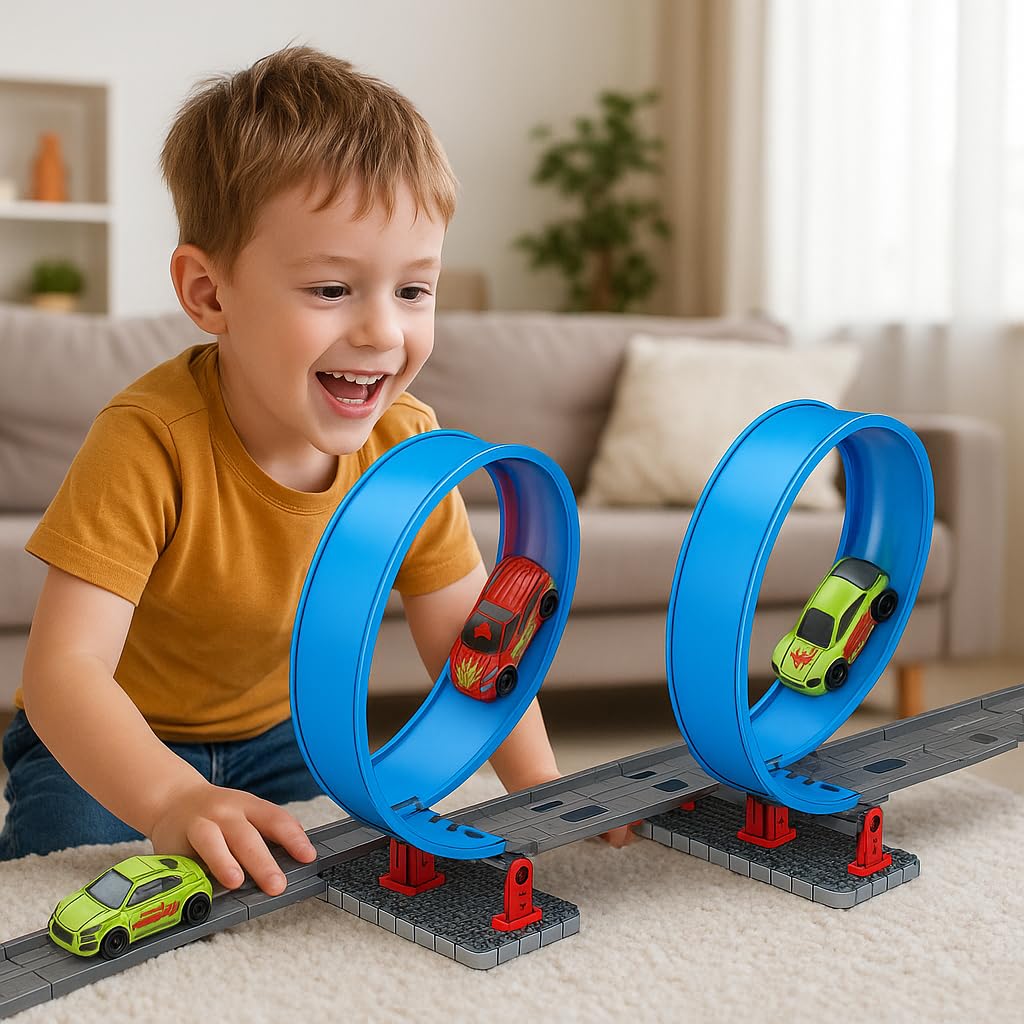 Goyal's 3D DIY High-Speed Track Toy Set for Kids – 34 Pcs Loop Track Racing Game with Pull Back Car, 360° Spin Loops – STEM Educational Car Track Toy