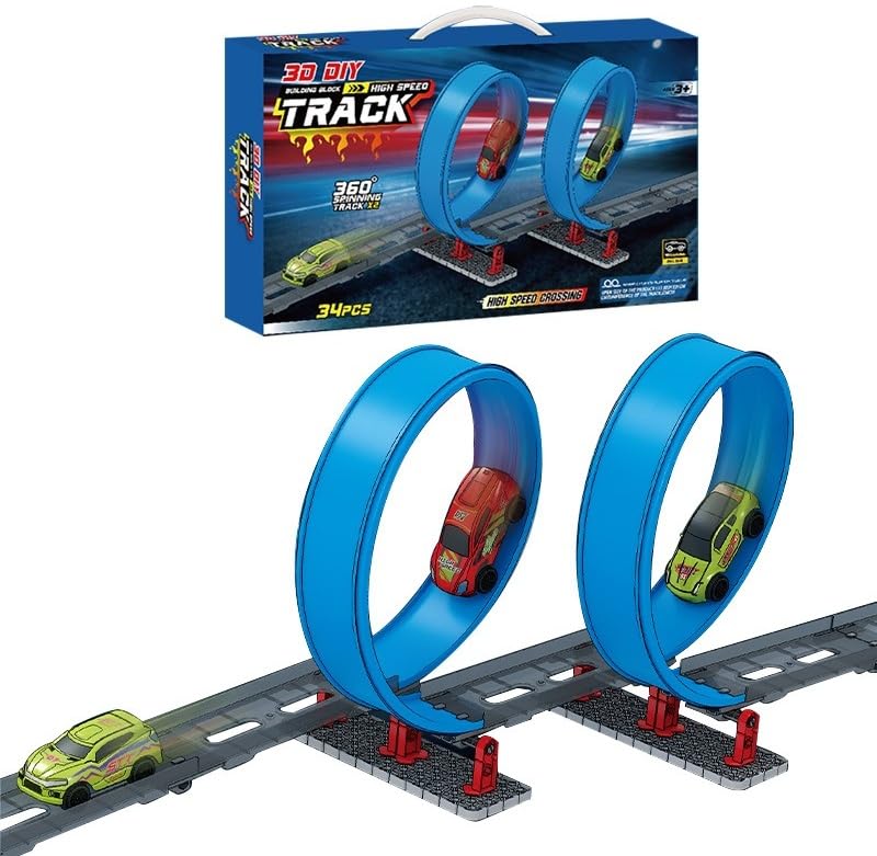 Goyal's 3D DIY High-Speed Track Toy Set for Kids – 34 Pcs Loop Track Racing Game with Pull Back Car, 360° Spin Loops – STEM Educational Car Track Toy