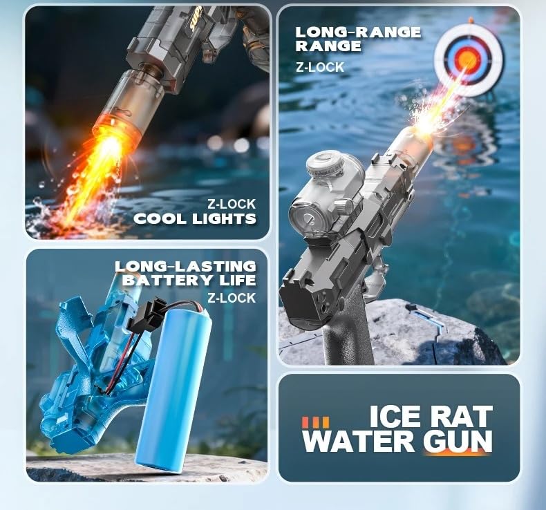 Goyal’s Holi Pichkari Electric Water Gun Rechargeable Automatic Water Blaster with Drum Tank Long Range 7–9m LED Lights USB Charging Outdoor Summer Toy for Kids Boys Girls