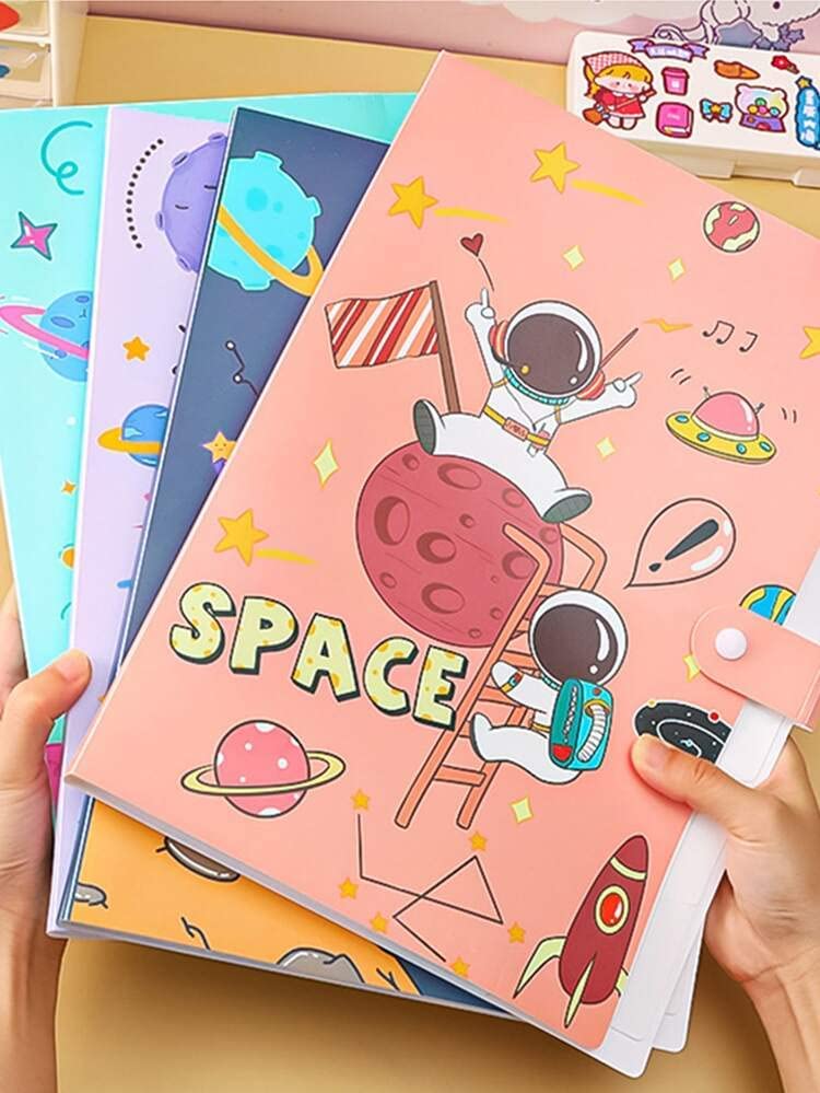 Goyal's Space Theme Multicolor A4 File Folder with 6 Pockets, Office Documents File, Expandable Folder (Pack of 4 Random Color)
