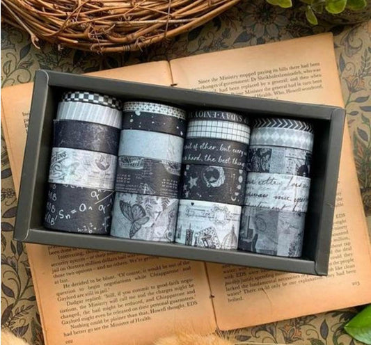 Goyal's Washi Tape Set Decorative Japanese Masking Paper Tape for Scrapbooking, Planners, Card/Gift Wrapping - 20Pcs Black & White