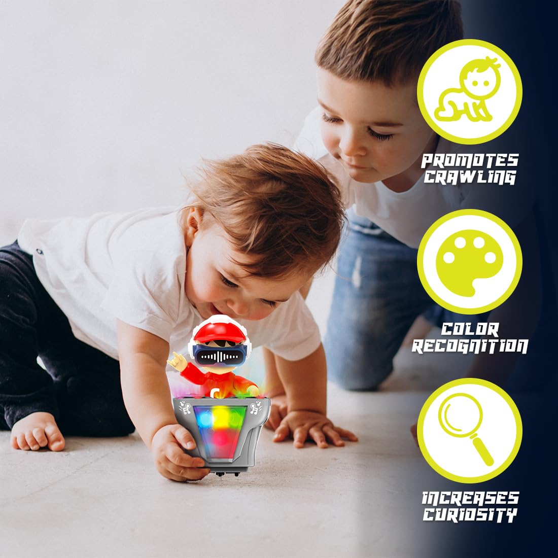 Goyal's DJ Robot Toy for Kids with LED Lights, Musical Toys for Kids, Battery Operated Toys, DJ Rock Pig Robot, Crawling Toys for Kids Muticolor
