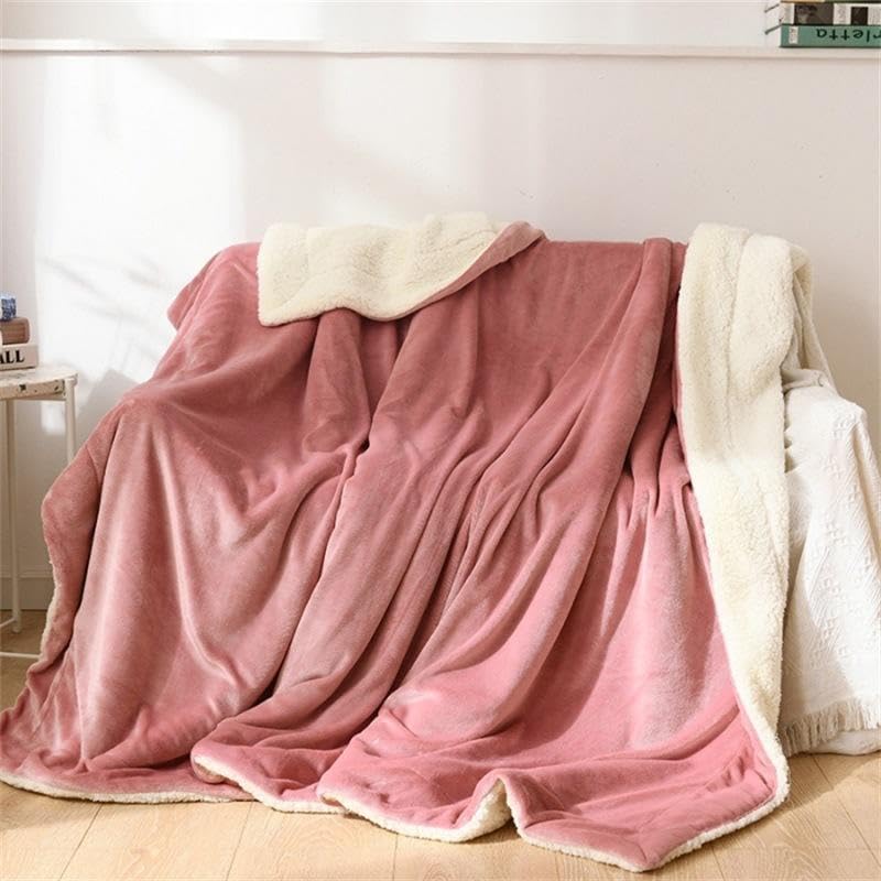 Goyal’s Ultra Soft Flannel Sherpa Blanket for Winter | Single Bed Reversible Plush Blanket 55 x 90 Inches | Thick, Warm & Cozy Dual Layer Microfibre Throw | Fade & Wrinkle Resistant - Pink