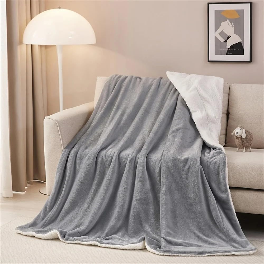 Goyal’s Ultra Soft Flannel Sherpa Blanket for Winter | Single Bed Reversible Plush Blanket 55 x 90 Inches | Thick, Warm & Cozy Dual Layer Microfibre Throw | Fade & Wrinkle Resistant - Silver Grey