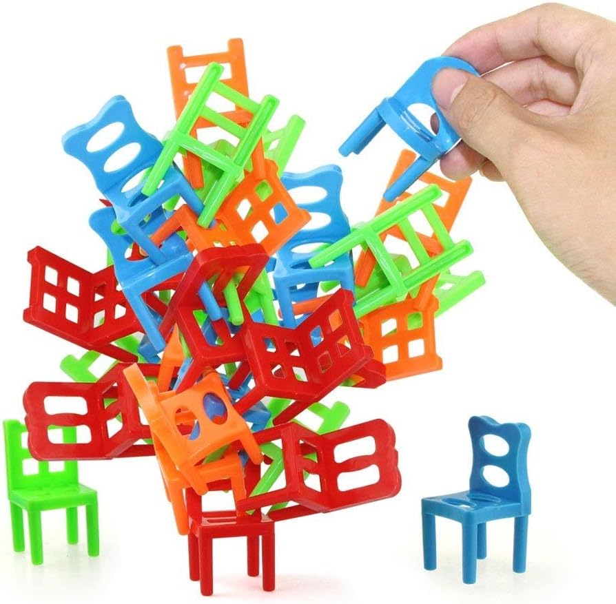 Goyal's Chair Tower Game 36 Pcs (6 Different Colors) Stack Tower Blocks, Swing Stack Balance Building Block Interactive STEM Toy