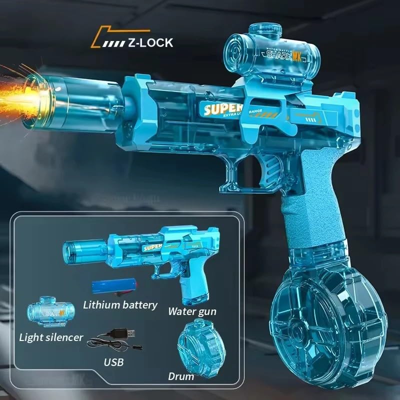 Goyal’s Holi Pichkari Electric Water Gun Rechargeable Automatic Water Blaster with Drum Tank Long Range 7–9m LED Lights USB Charging Outdoor Summer Toy for Kids Boys Girls