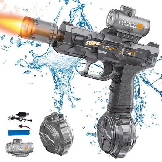 Goyal’s Holi Pichkari Electric Water Gun Rechargeable Automatic Water Blaster with Drum Tank Long Range 7–9m LED Lights USB Charging Outdoor Summer Toy for Kids Boys Girls