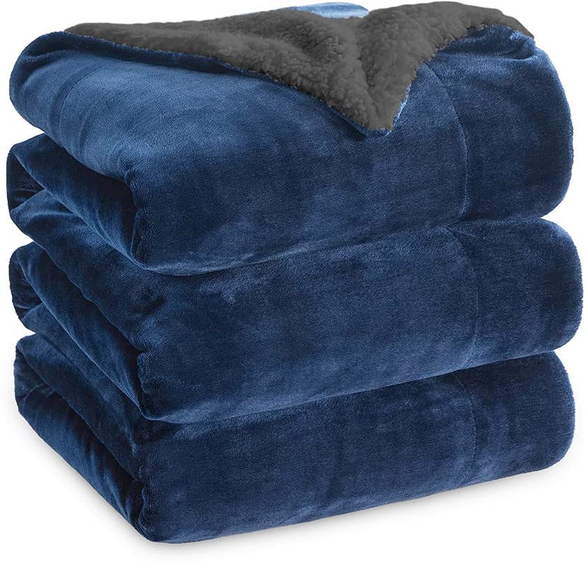 Goyal’s Ultra Soft Flannel Sherpa Blanket for Winter | Single Bed Reversible Plush Blanket 55 x 90 Inches | Thick, Warm & Cozy Dual Layer Microfibre Throw | Fade & Wrinkle Resistant - Navy Blue